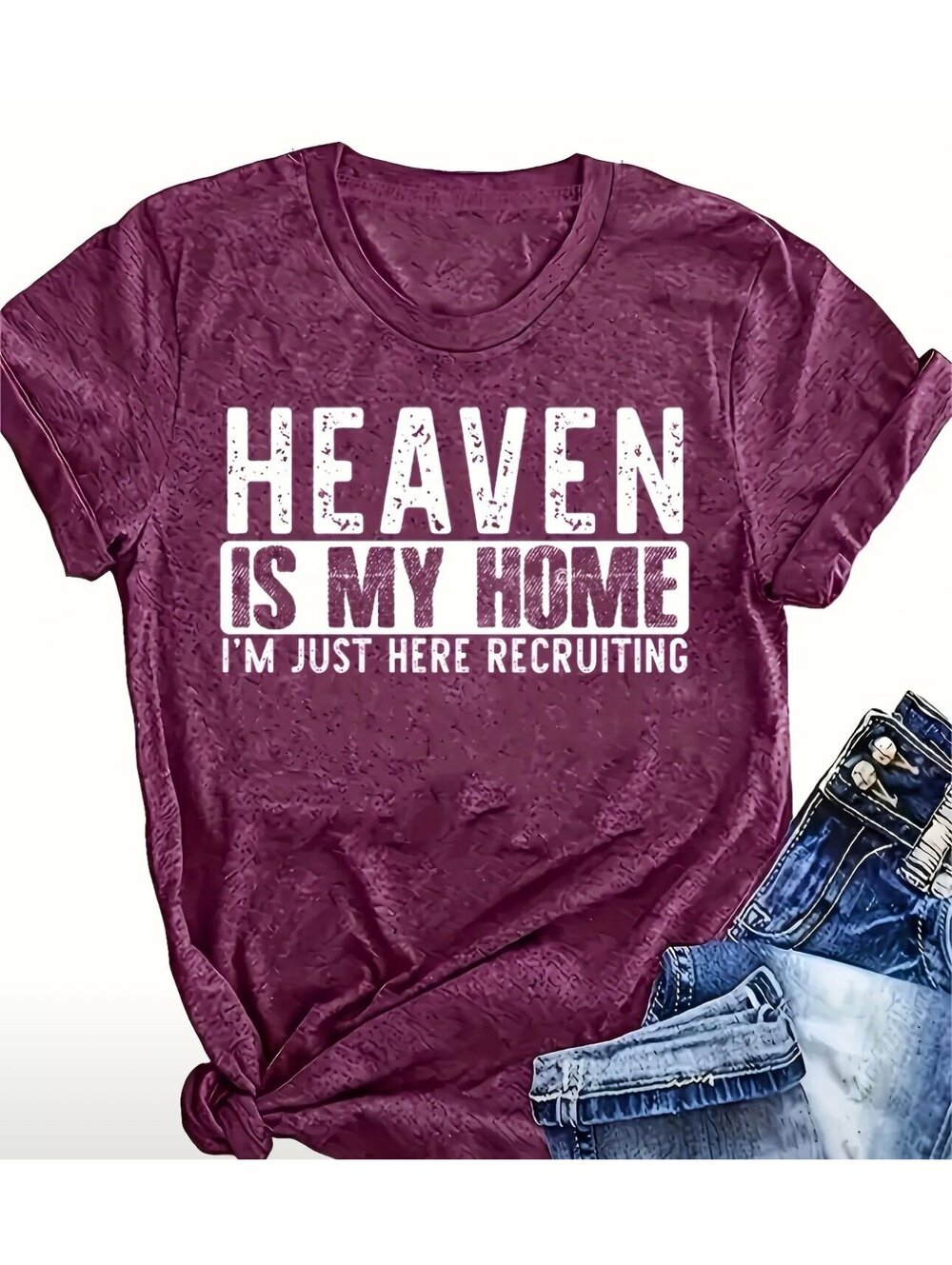 New -Fun and Inspiring Short Sleeve Graphic T-Shirt -Maroonish -Size L